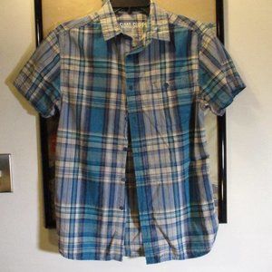Mossimo small short sleeved button down many hues of blue